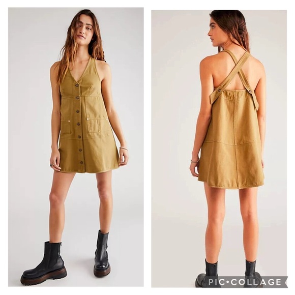 Free People Pocket Full of Sunshine Moss Cotton Denim Mini Dress Size Large S - Picture 8 of 14